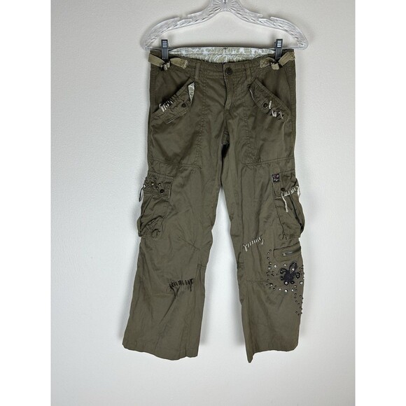 Miss Me Pants - Miss Me 0 24 Cargo Pants Green Embellished Low Rise Utility Y2K Parachute